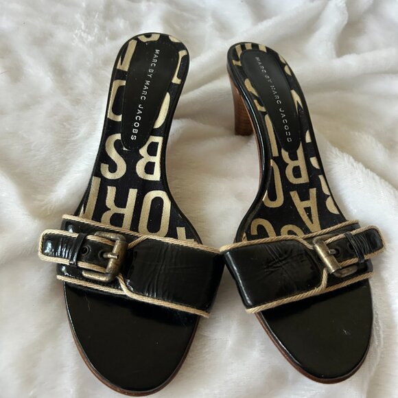 Marc by Marc Jacobs Sandals Womens 36.5 Made in Italy VTG Leather Black Tan - Picture 4 of 9